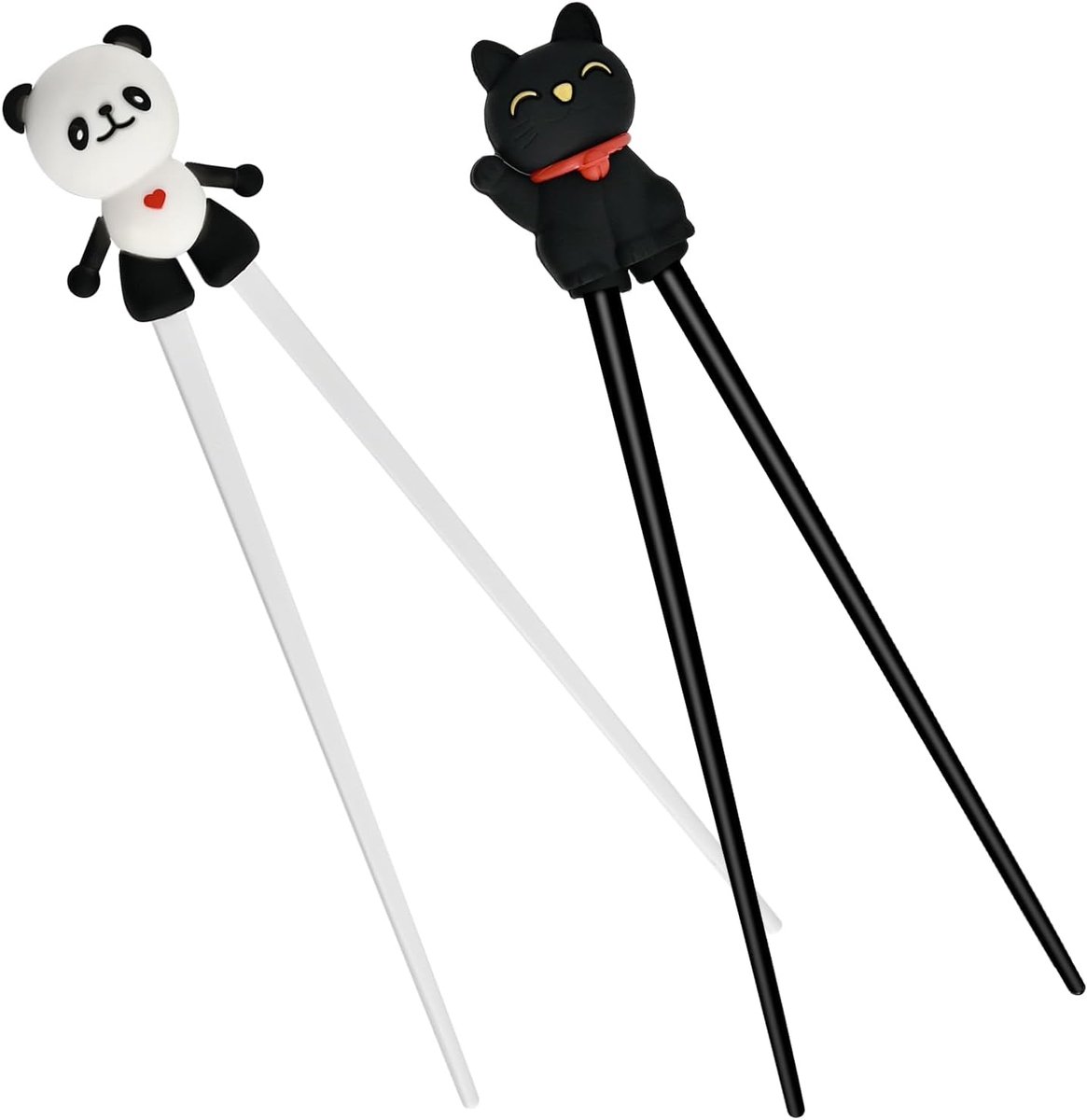 2 paar oefenstokjes met veermechanisme, Panda & Gelukkige Kat design, herbruikbare antislip stokjes voor beginners, hittebestendige set