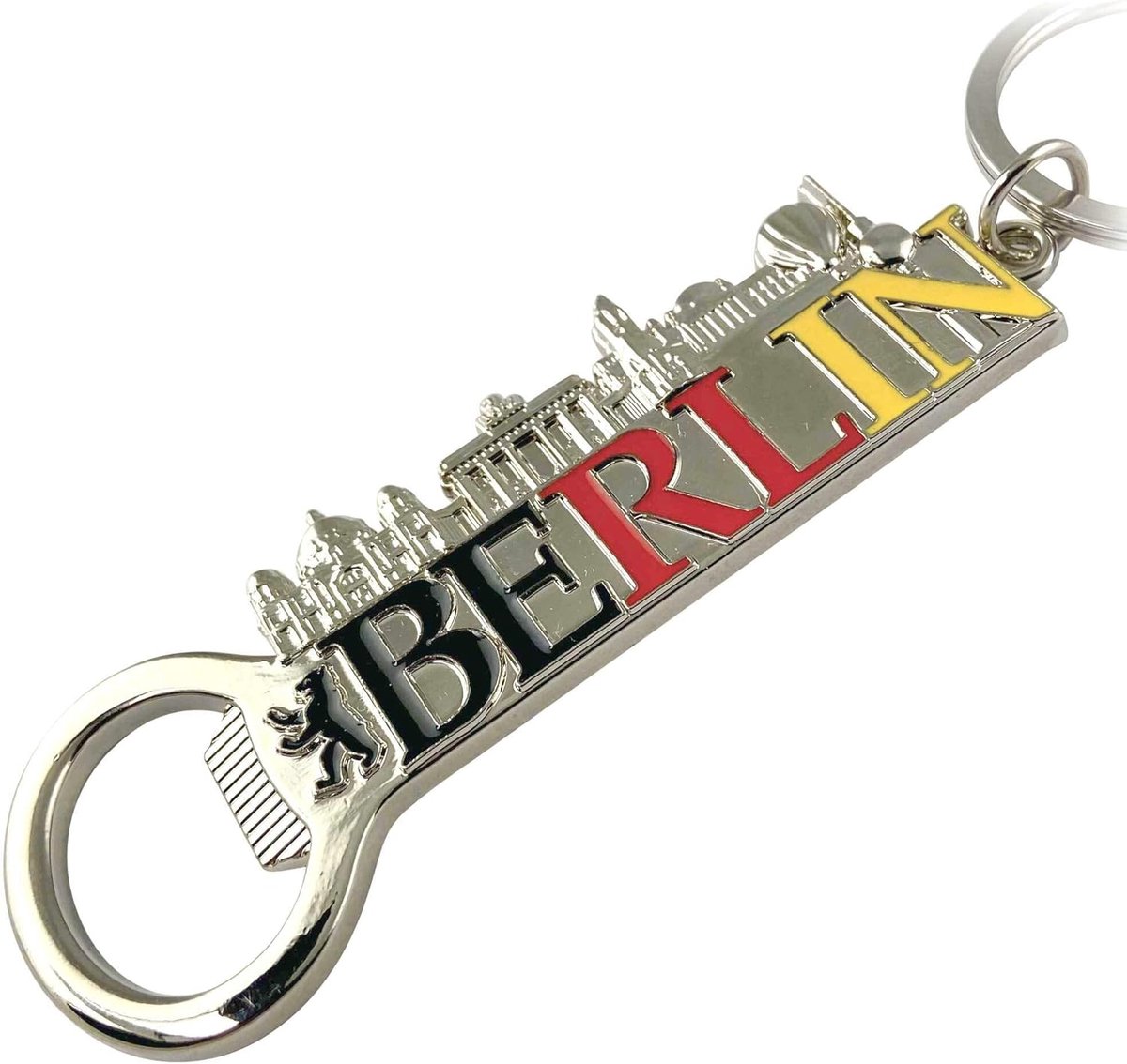 Flesopener Berlijn souvenirs, geschenk, aandenken van metaal voor Duitsland. souvenir, geluksbrenger en moedmaker, geschikt voor koppels. Tassen en autosleutels. Flesopener, zilver, Small, Sleutelhanger