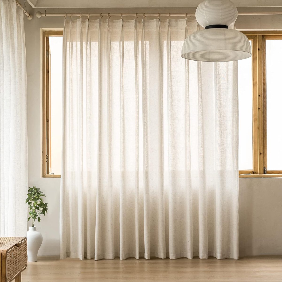 Semi pure linnen gordijnen met textuur voor woonkamer slaapkamer, 137 cm B x 160 cm L, lichtfilterende terrasdeurgordijnen, knijpen geplooid met kabelbinder en haken, natuurlijk linnen (1