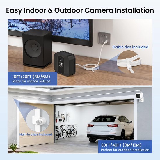 Platte USBA naar Micro USB Verlengkabel 6M 2Stuks,Voedingskabel,Wit - Kabel voor Beveiligingscamera's,Compatibel met Blink Mini/XT2/Outdoor 3,Wyze Cam v4/Pan v2/OG,YI Home,Ring,Arlo Q,eufy,EZVIZ — afbeelding 4