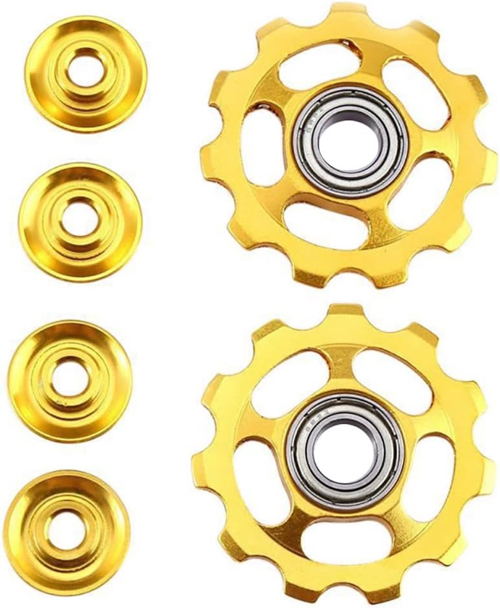 2 stks Aluminium Universele Wiel Achterderailleur Katrol Voor 11T MTB Fiets, Racefiets Gids Roller Spanner Deel Fietsen Accessoires, Zwart/Blauw/Geel/Rood