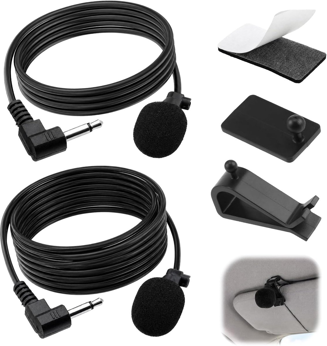 3,5 mm microfoon voor autoradio met 3 m kabel en U-klem, compatibel met Sony, JVC, Kenwood, Jensen en Alpine Bluetooth-navigatie, ideaal voor handsfree en spraakopnamen