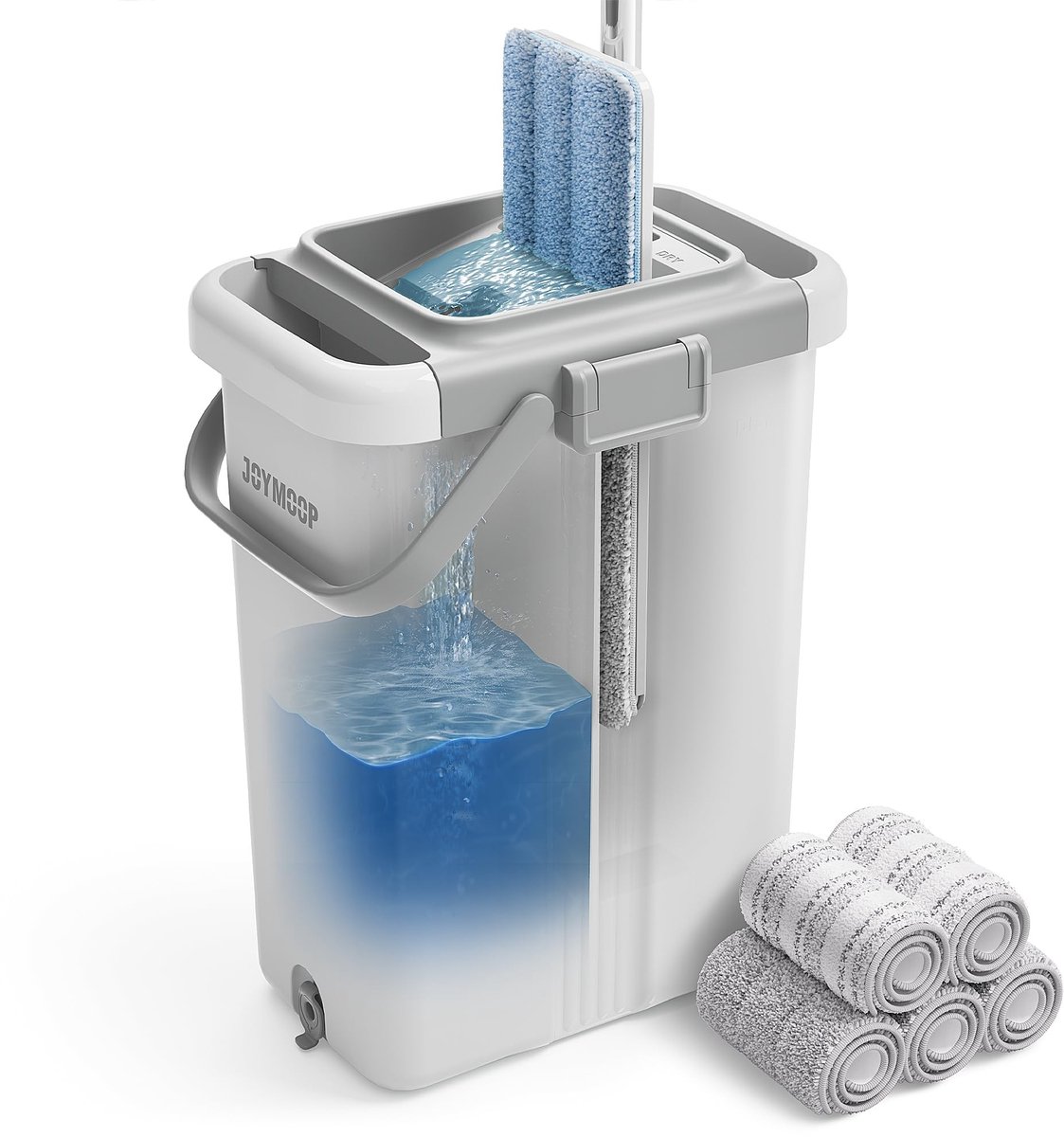 SolidKeus - Mop en Emmer met Wringer Set, Grote Emmer en Microfiber Mop
