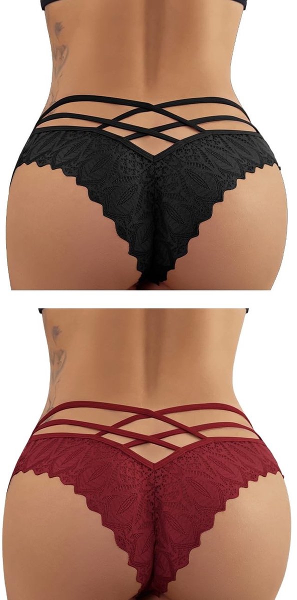 SolidKeus - Set van 2 Plus Size Lace Thongs met Hollow Design