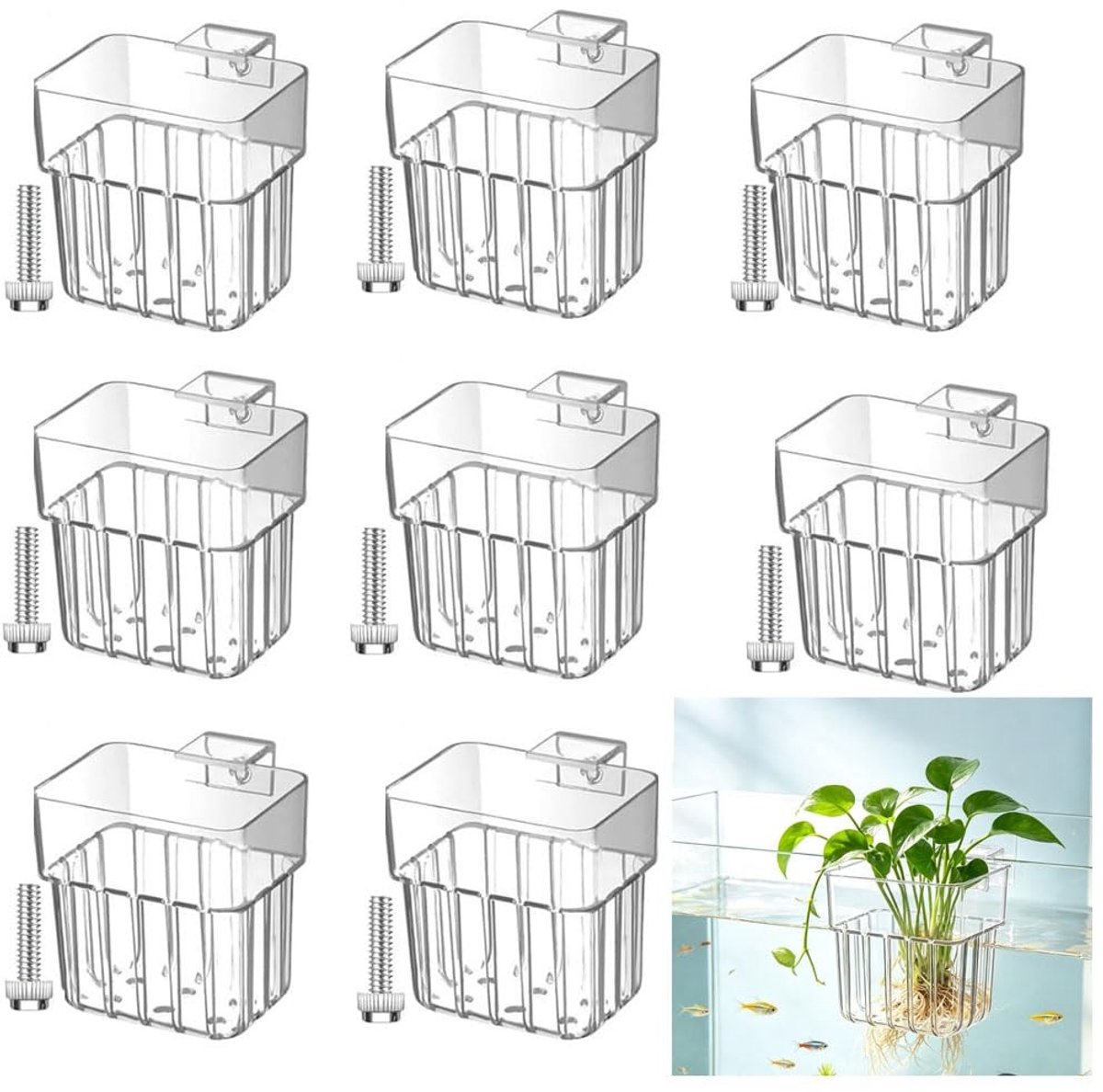 SolidKeus - Set van 8 Transparante Aquariumplantenhouders