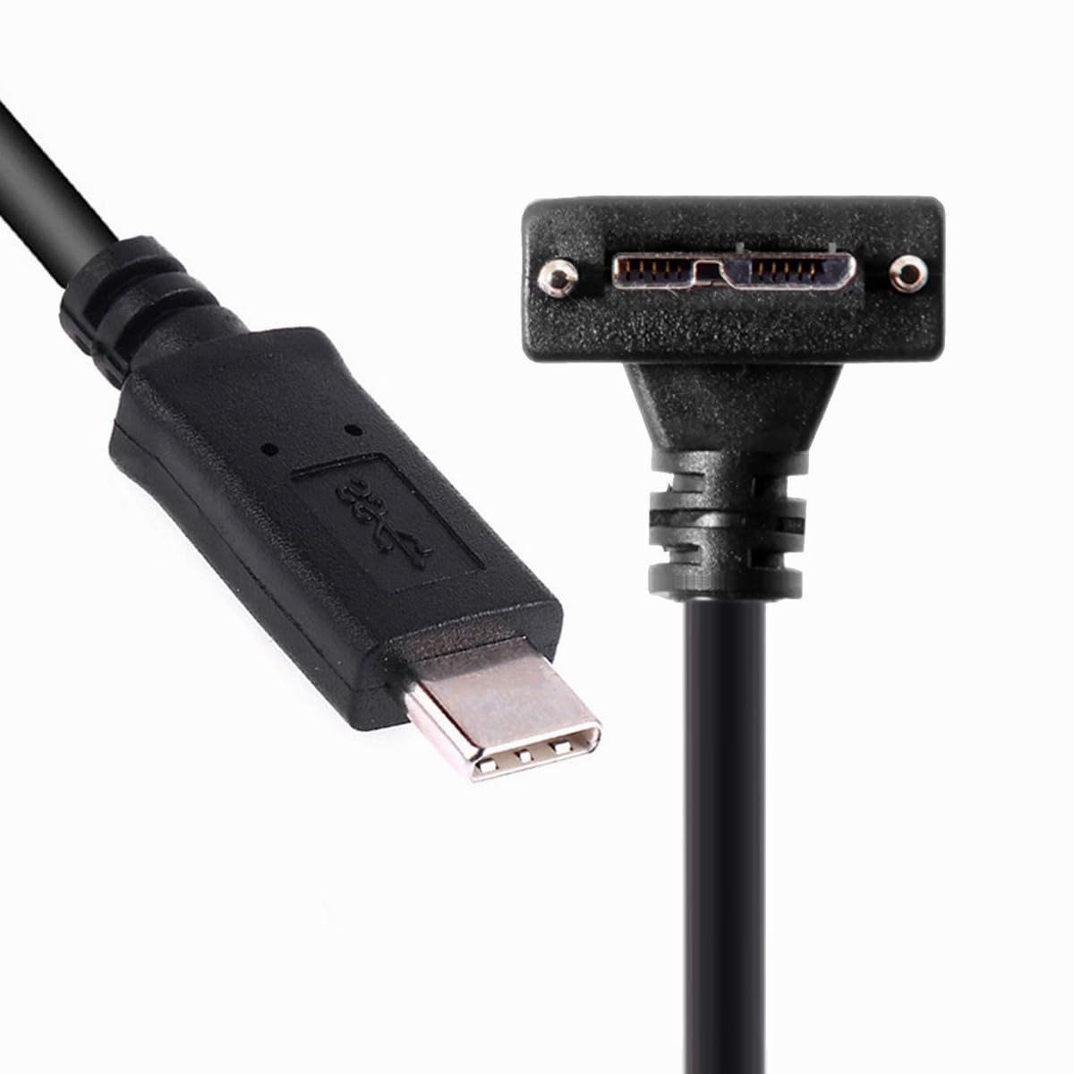 SolidKeus - USB-C naar Micro USB3.0 Schroefbevestiging Kabel met 90 Graden Hoek