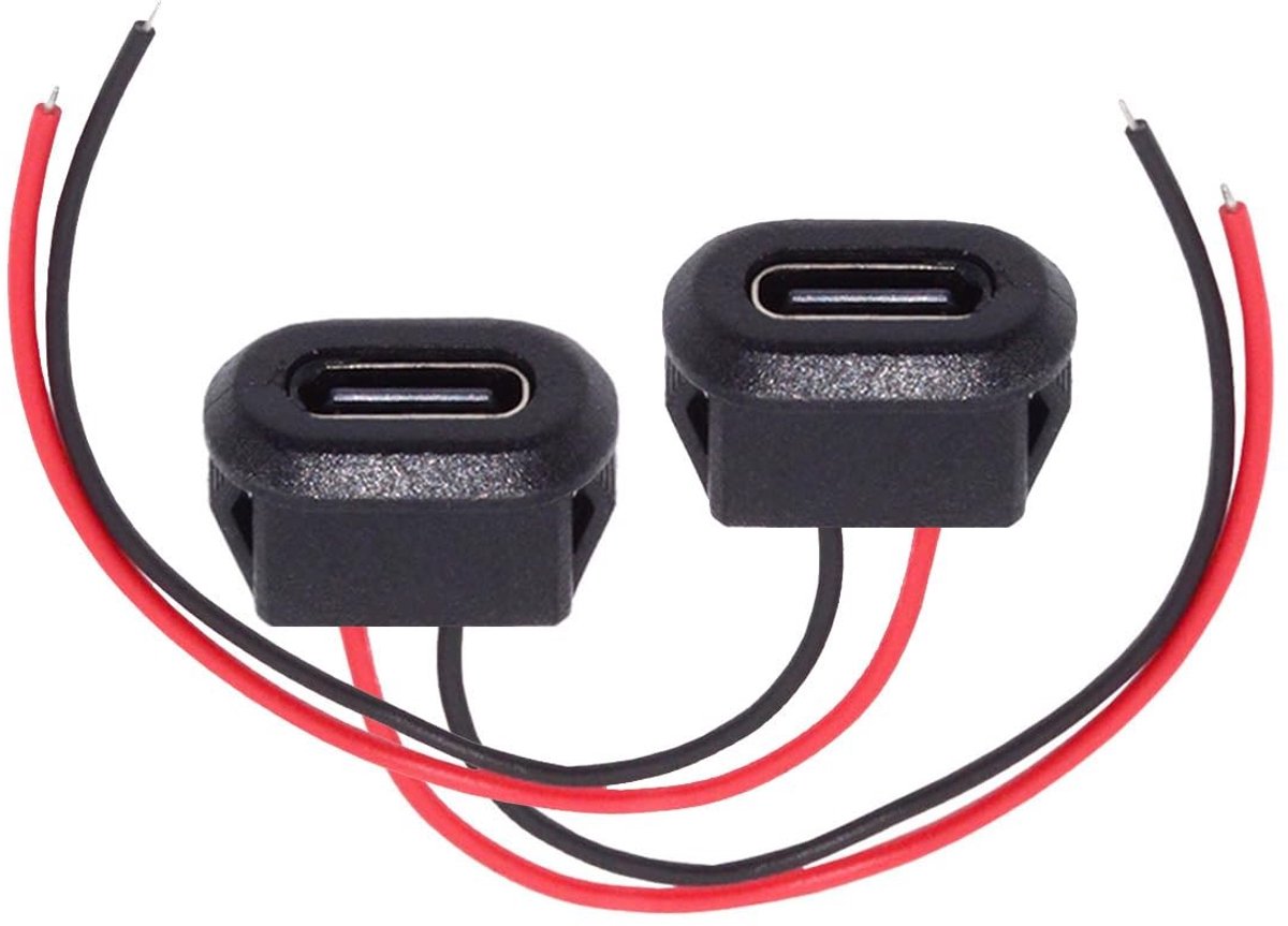 SolidKeus - 2 Stuks Type-C USB-C Female Jack naar 2 Pin Open Kabel