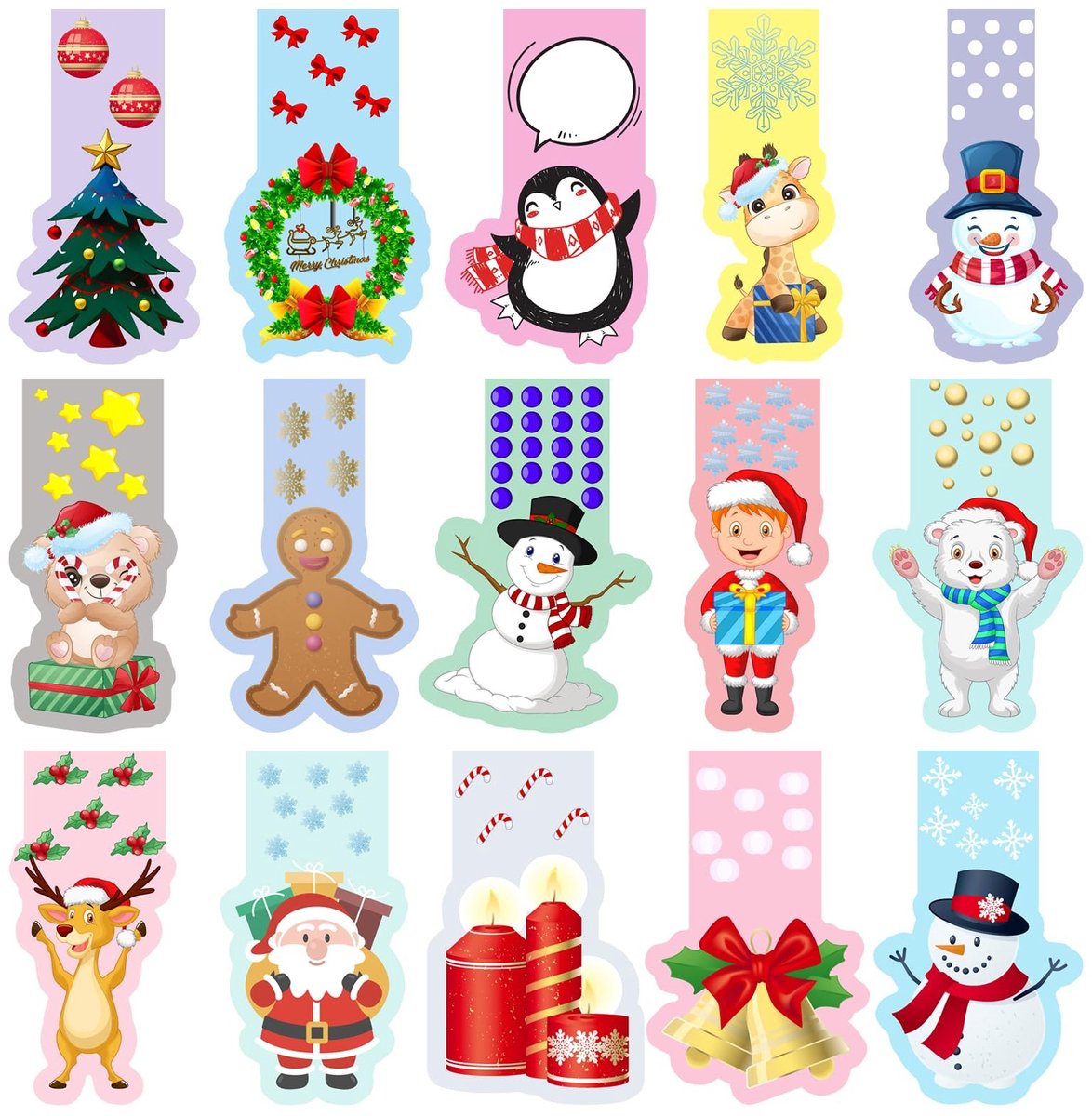 SolidKeus - 30 Stuks Magnetische Boekenleggers met Kerstthema