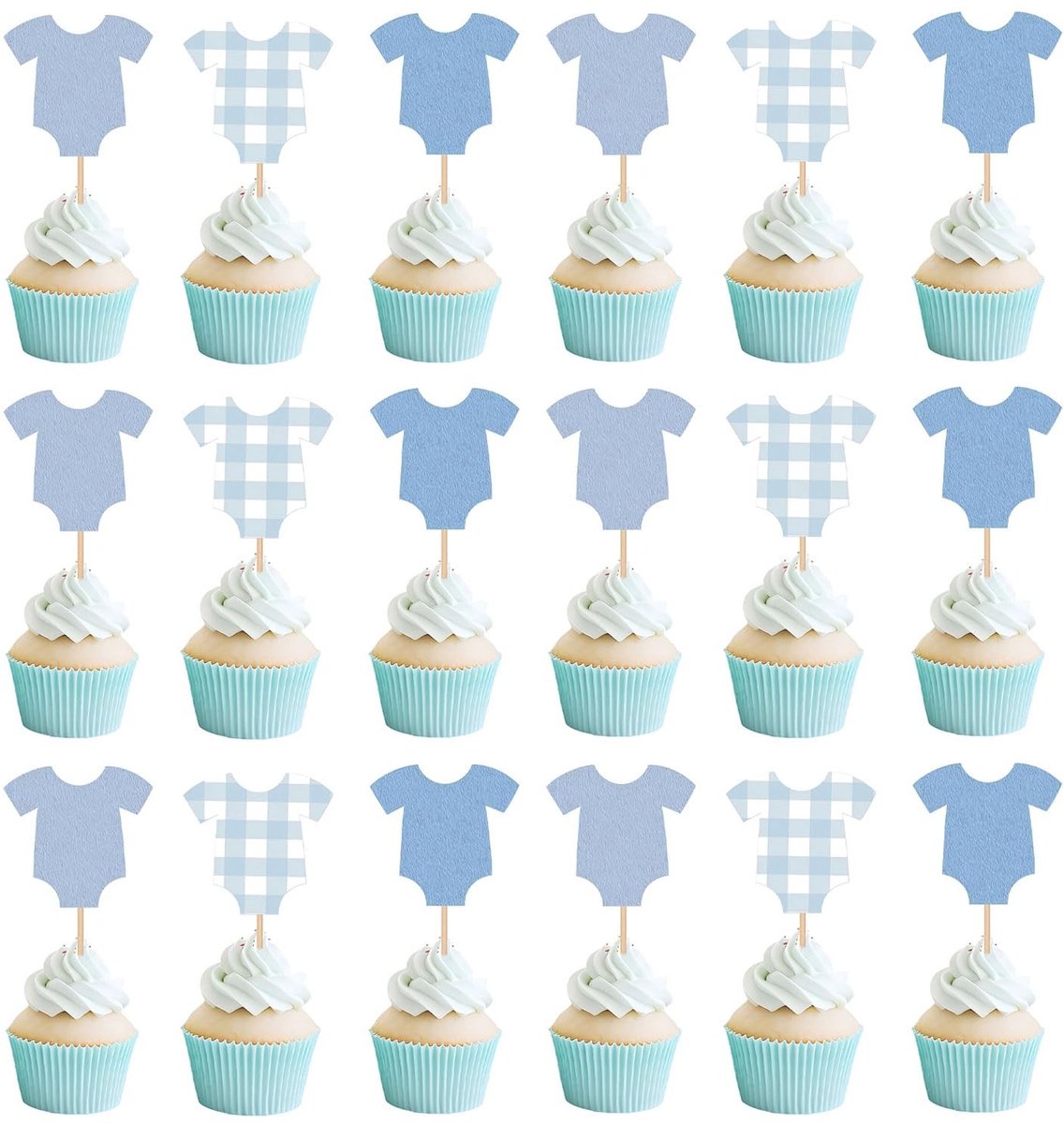 SolidKeus - 48 Stuks Cupcake Decoratie met Blauw Rompertjes Thema