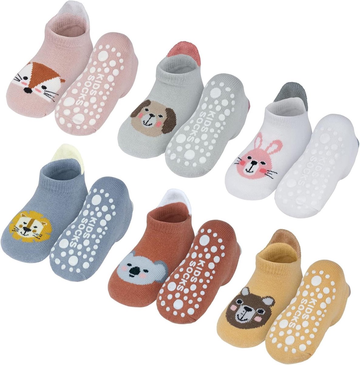 Non-slip baby sokken met siliconen onderkant, 6 paar voor jongens en meisjes van 0-5 jaar, veilig en comfortabel