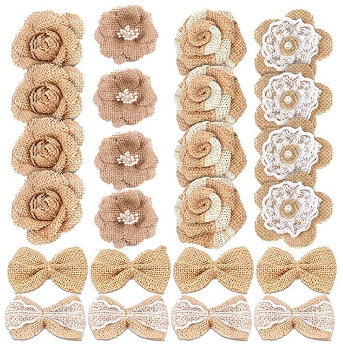SolidKeus - Set van 24 Jute Bloemen voor Creatieve Decoraties