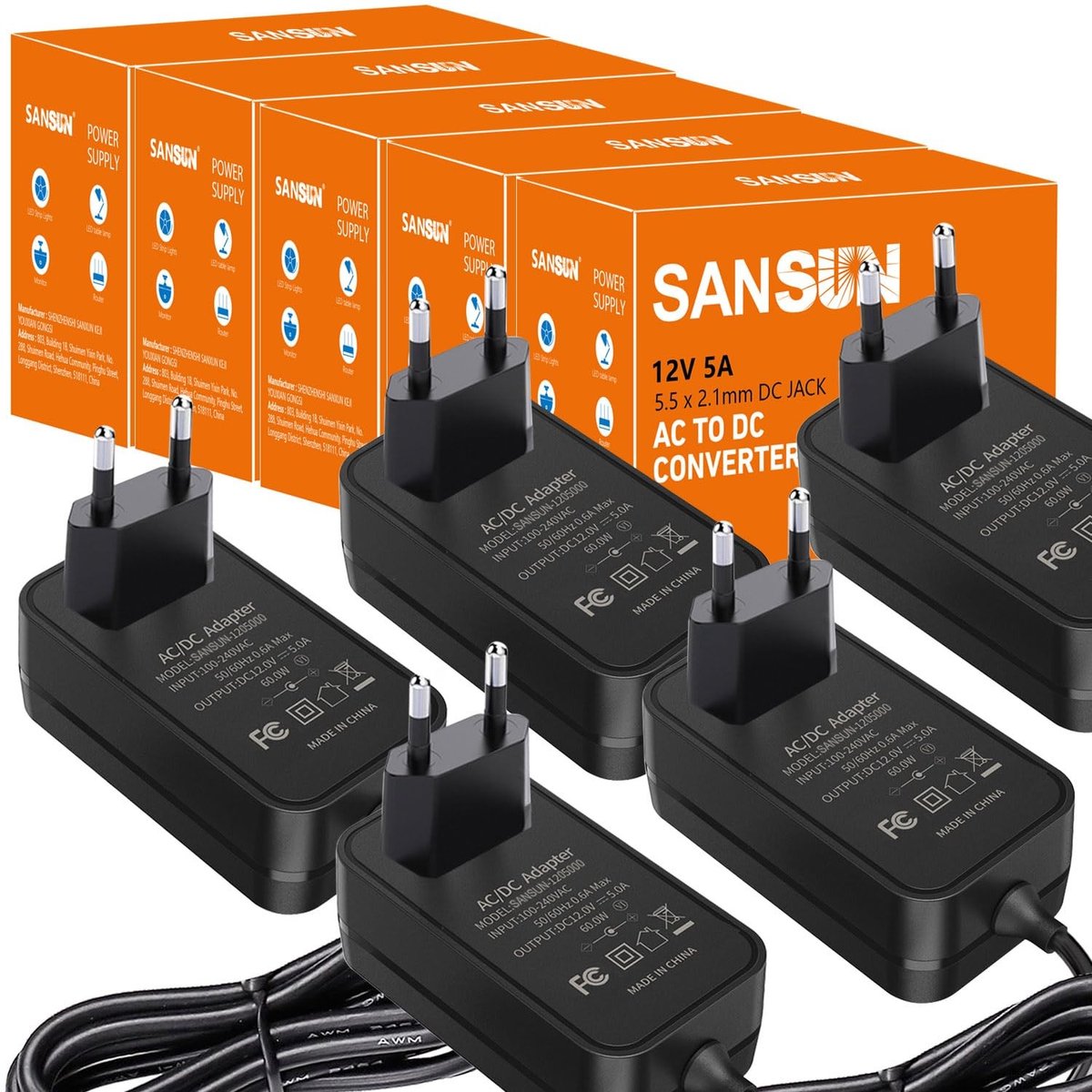 SolidKeus - 12V 5A 60W AC DC Adapter voor LED Strips