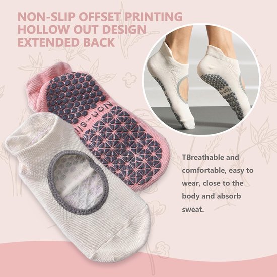 SolidKeus - Set van 3 Antislip Sokken voor Yoga en Pilates, Roze, Beige, Paars van solidkeus — afbeelding 5