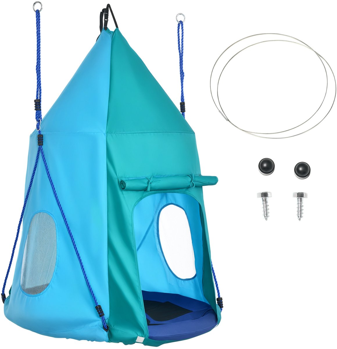 Outsunny - Nestschommel - met Tent - Ø100 x 150H cm - Blauw