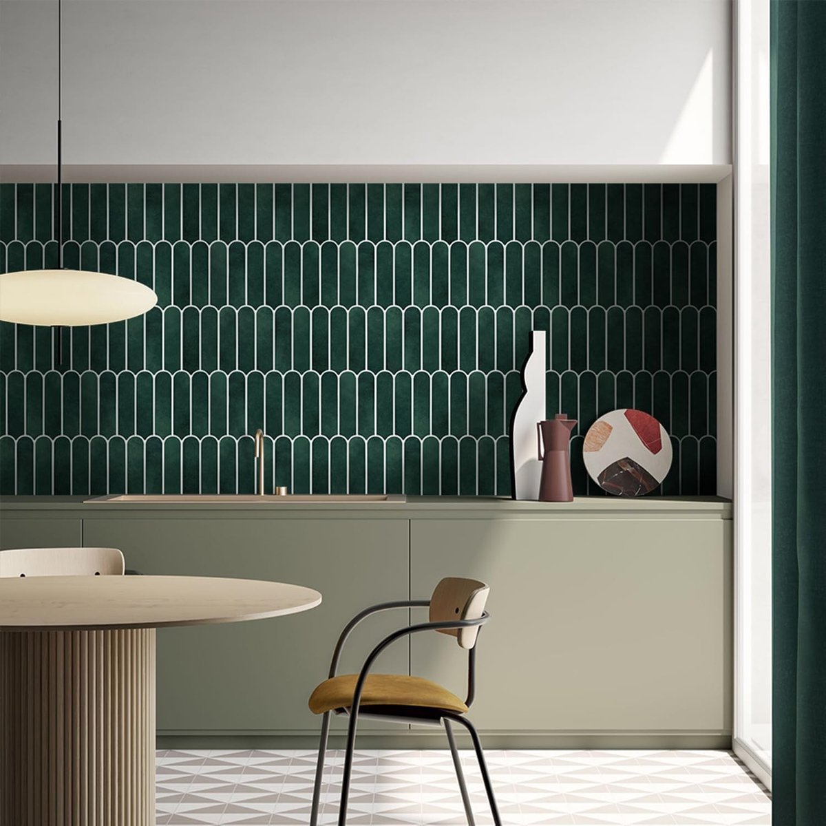 SolidKeus - Set van 10 3D Zelfklevende Wandtegels voor Keuken en Badkamer, Matte Bosgroen