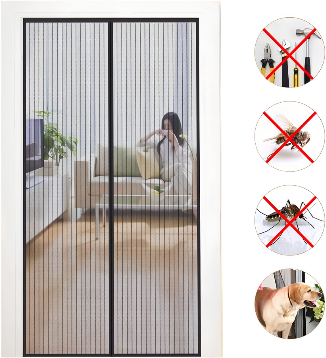 Lìon® Vliegengordijn - Hordeur - Vliegengordijn Deur - Zwart - 1cm x 90cm x 210cm