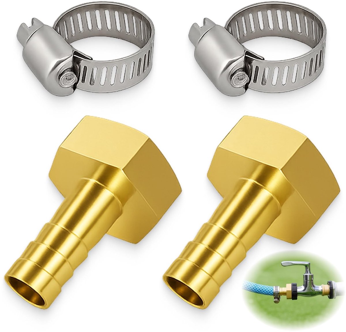 SolidKeus - 4 Stuks Messing Slangadapter 10 mm met Slangklemmen voor Diverse Toepassingen