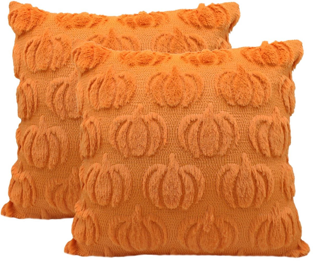 SolidKeus - Set van 2 Pompoen Kussenhoezen voor Herfst Decoratie