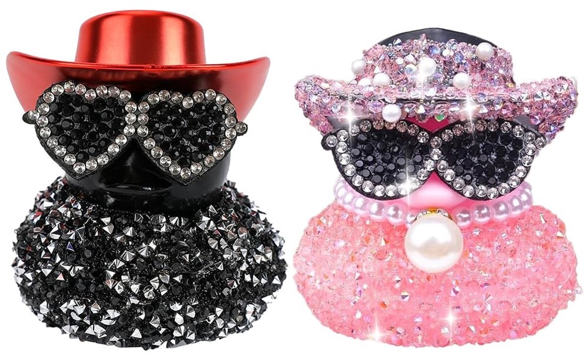 SolidKeus - 2 Stuks Rhinestone Rubber Duck Car Decoratie
