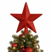 Kerstboom piek - ster - rood - glitters - 19 cm - kunststof kerstpiek - piek - kerstversiering