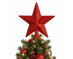 Kerstboom piek - ster - rood - glitters - 19 cm - kunststof kerstpiek - piek - kerstversiering