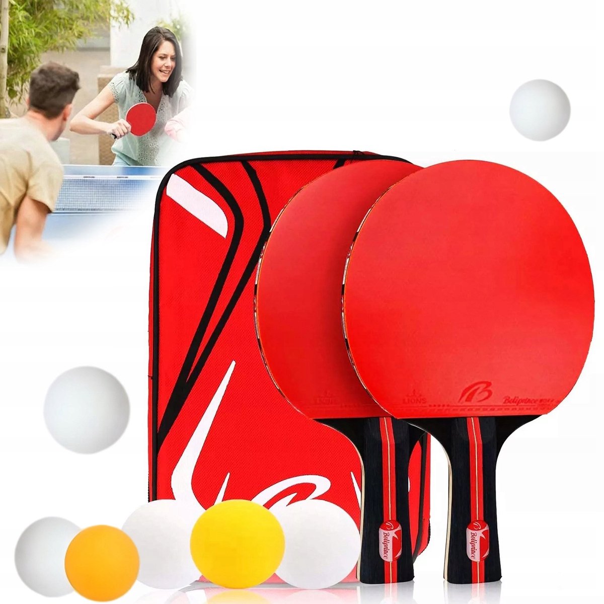 Merkloos Tafeltennis Set: 2 Batjes & 3 Ballen met Draagtas