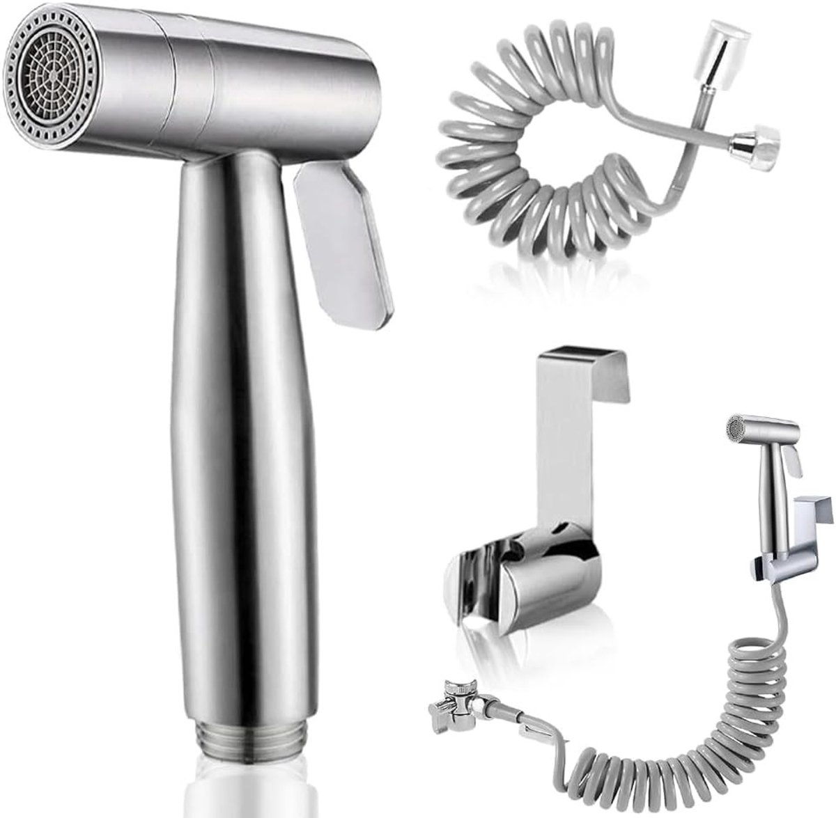 Bidet Handdouche van RVS met Dubbele Stand, Babydoek Spray Set met Kraan Dispenser en Wandbevestiging voor Hygiënische Toiletreiniging