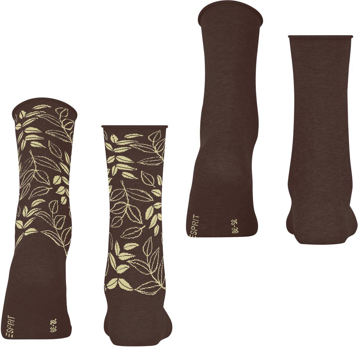 Esprit Frosted Garden 2 Pack gedessineerd katoen multipack sokken dames bruin - maat 35-38