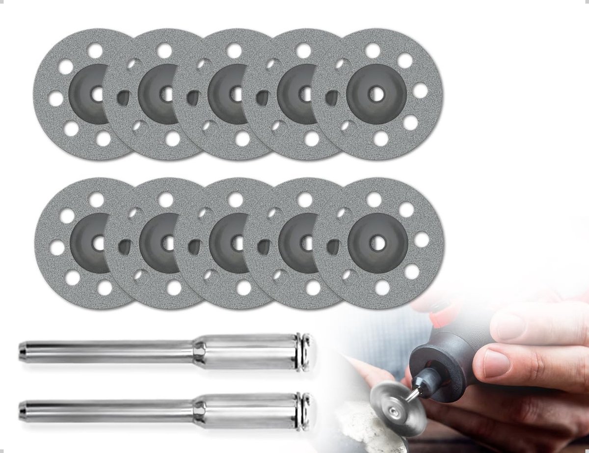 12 Stuks Diamantschijf Set met 2 Mandrels voor Snijden van Glas, Jade, Keramiek en Metaal