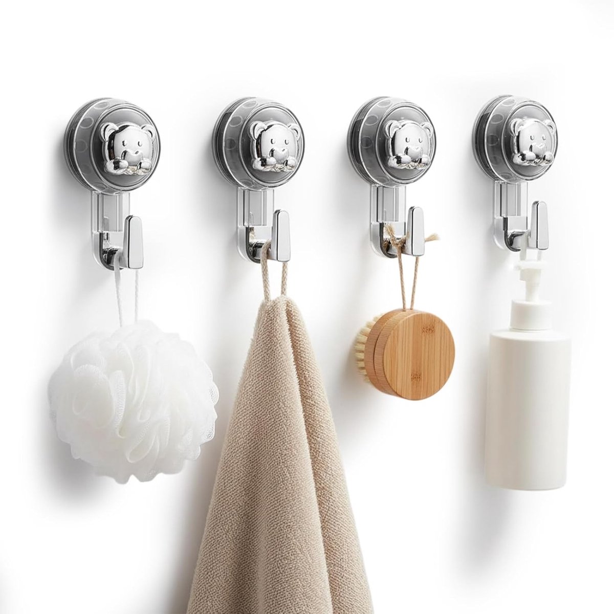 Set van 4 Herbruikbare Zuignappen, Krachtige Wandhaken zonder Boren, Waterdichte Hangers voor Badkamer, Keuken en Kleding