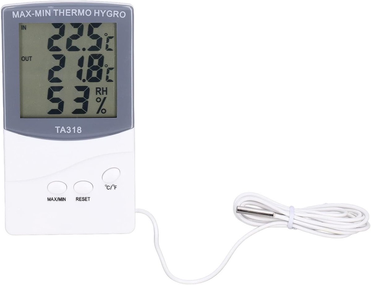 Binnen Buitenthermometer - Modern - Temperatuur- en Vochtigheidsmeter met Sonde - Voor Binnen en Buiten