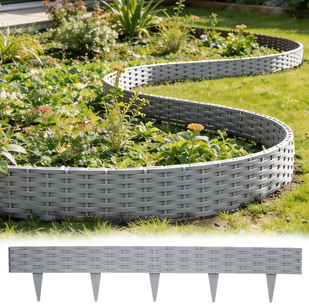 Soontrans - Borderrand - 20x100cm Per Stuk - Decoratieve Tuinafboording - Gazonrand voor Tuinperken - Koppelbaar Borderafscheiding - Flexibel - Weerbestendig - Grijs - 10pcs