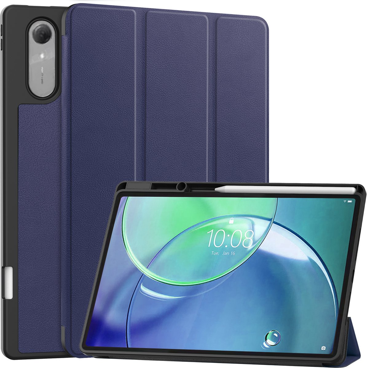 Hoesje - Geschikt voor Lenovo Idea Tab Pro Gen 2 - Dun & Stevig - Trifold Bookcase Hoes - Hard Cover Case - Met Uitsparing Geschikt voor Lenovo Pen - Hardcover Book - Tablethoes - Donkerblauw