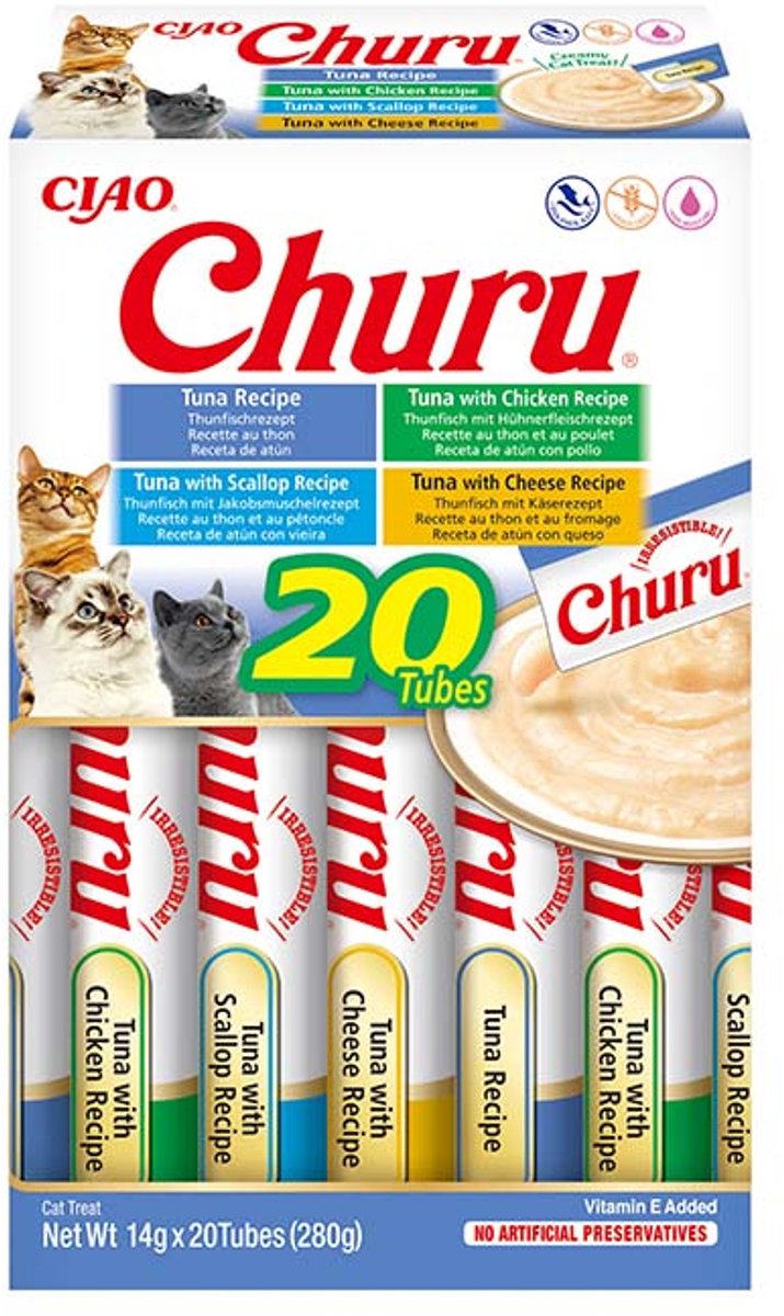Bol.com INABA CIAO Churu Creamy Puree Kattensnack Liquid Tonijn variëteiten 20x14g aanbieding