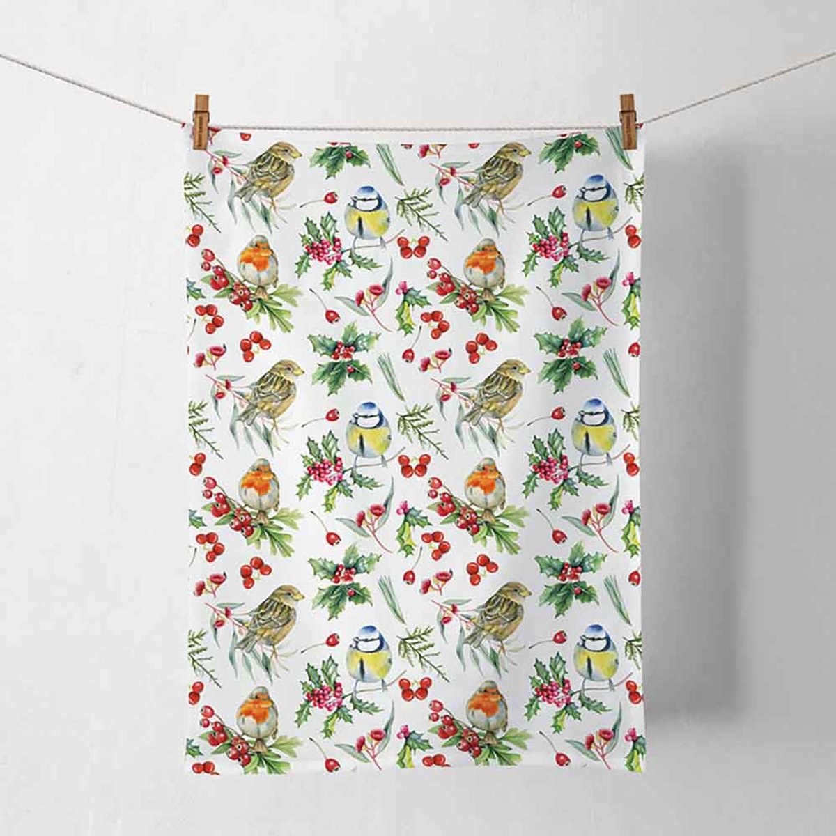 Theedoek Birds in winter - Ambiente - 50x70 cm - Kerst - Winter - Vogels