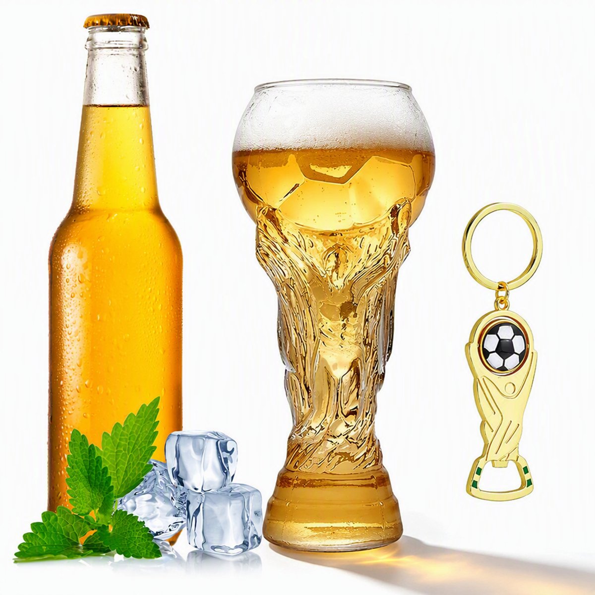 Loha party® Bierglazen - Bierpullen - Bierglazen speciaal bier - Trophy style 600ML bierglas - WK 2026 - Bieropener - Diverse partijen