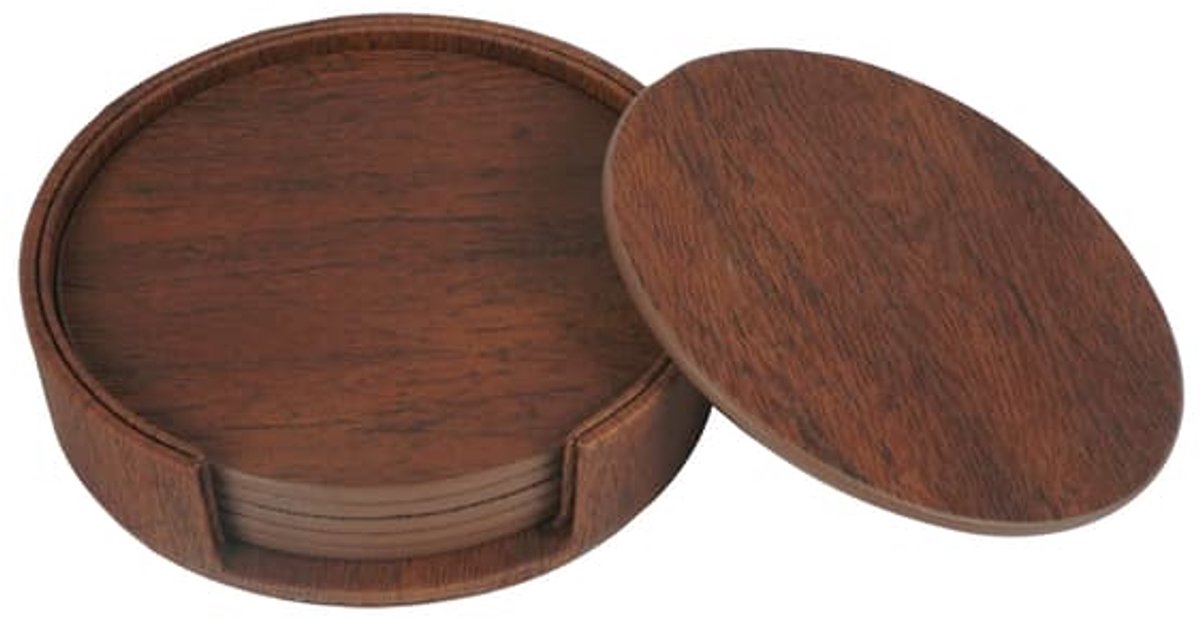 Claoner PU leren coasters - 6 stuks - Met houder - Koffiecoasters - Bruin - Tafelbescherming