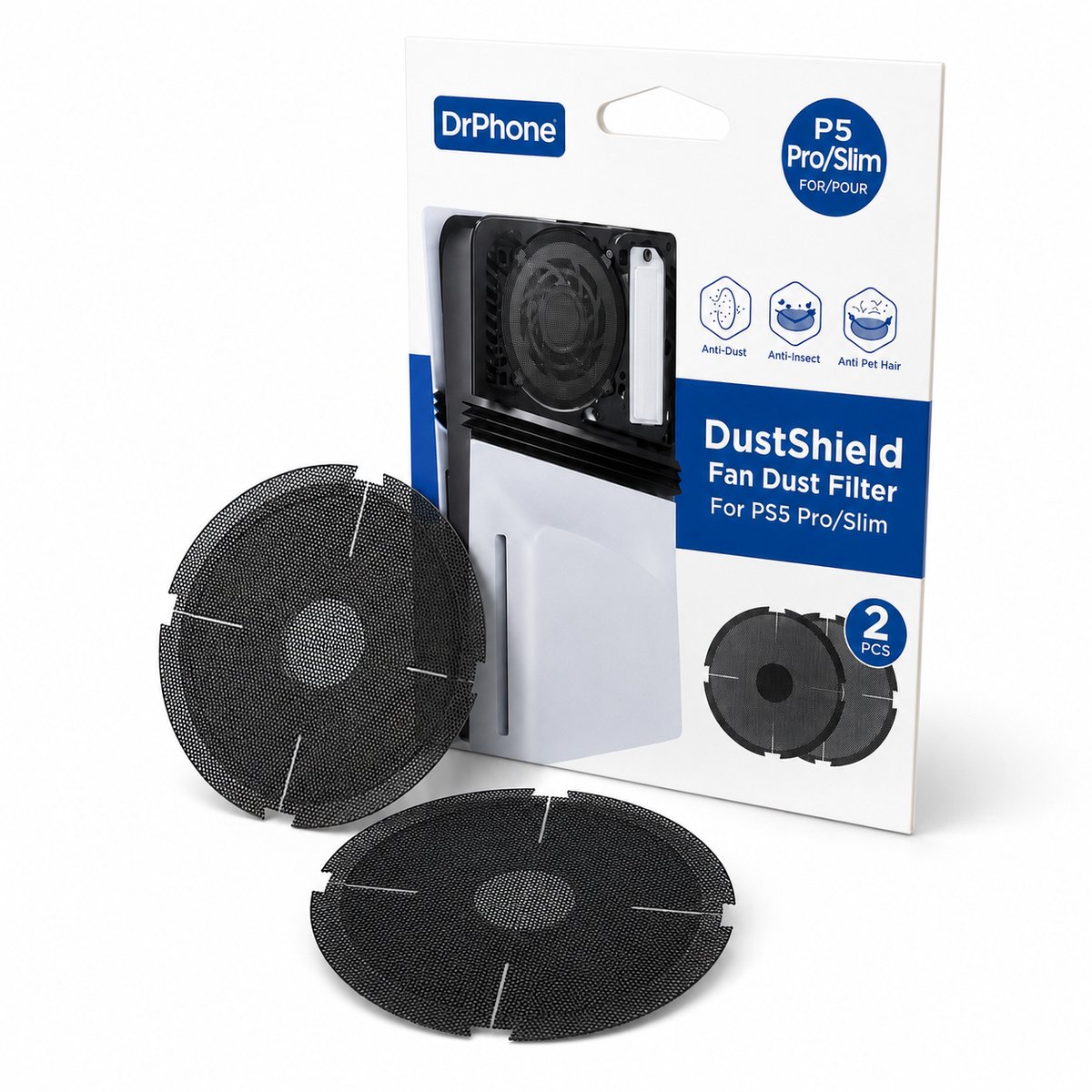 DrPhone DustShield - Stof Filter Geschikt Voor PS5 Pro/Slim – Anti Stof / Anti Huisdier Haar – Verleng Levensduur Playstation 5 - 2 Stuks - Zwart