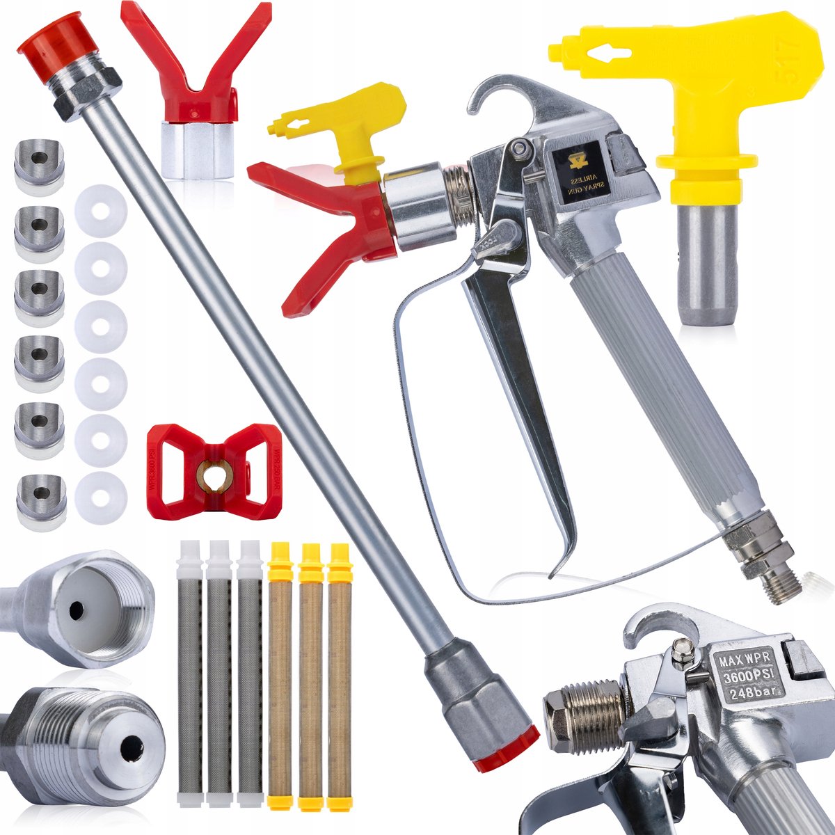 Rosfix Spuitpistool Set - Spuitmond 517, Vingerfilter, Hogedruklans - 248 bar, 1/4"/7/8" - Geschikt voor Graco, Wagner