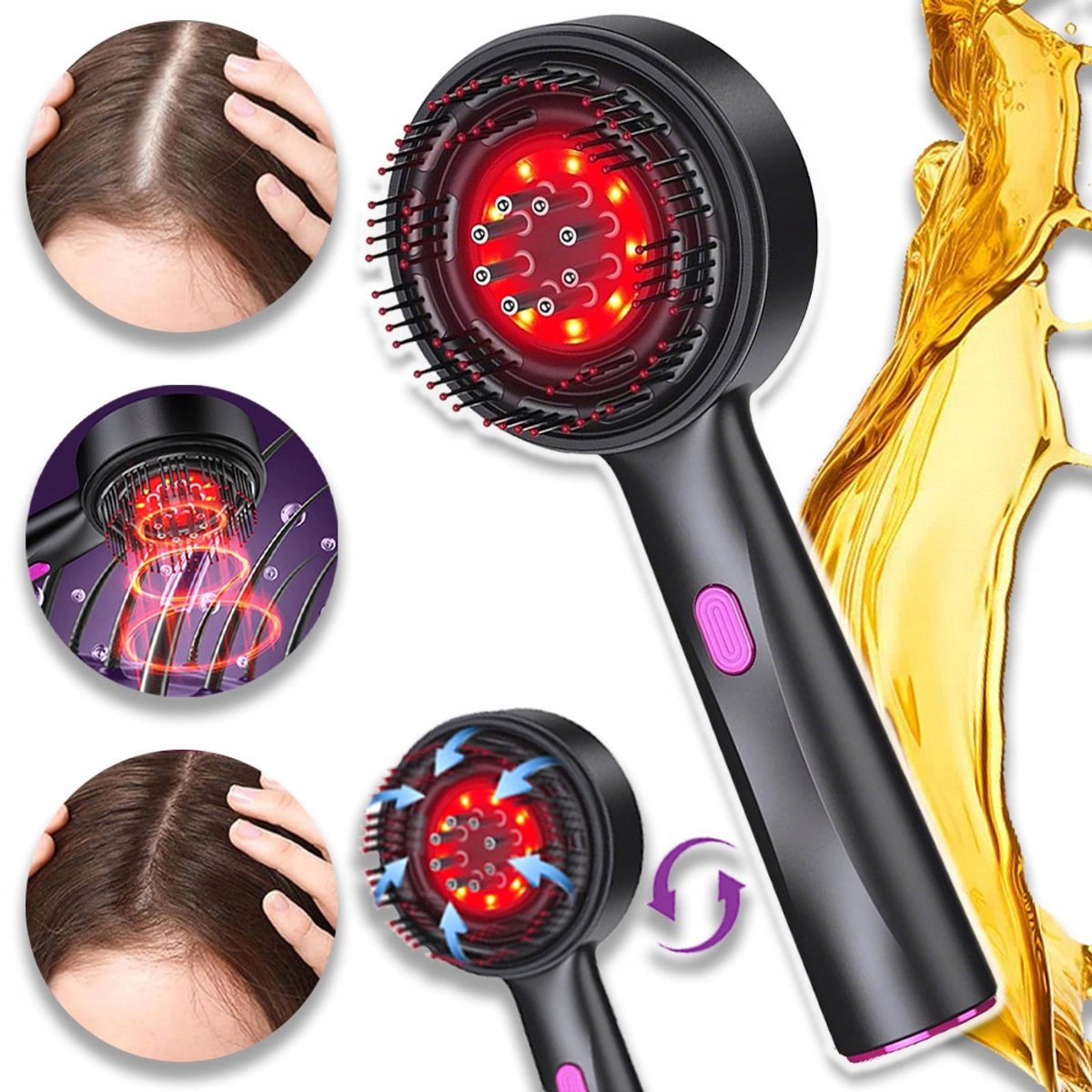 Hoofdhuid Massage Kam Met Olie-Applicator En Infrarood Licht - 3 Vibratiestanden Automatische Uitschakeling Na 10 Minuten - Oplaadbare Batterij 1400 mAh - Grijs