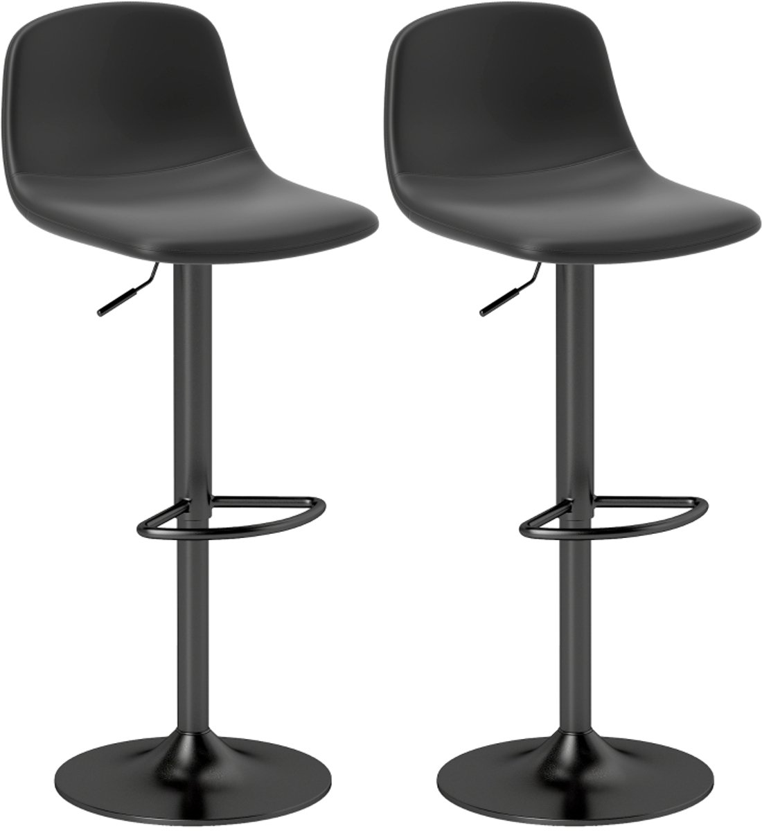 Clruro Barkruk Set van 2 - Zithoogte 58-78 cm - 360° Draaibaar - Voetsteun - Kunstleer/Staal - Zwart