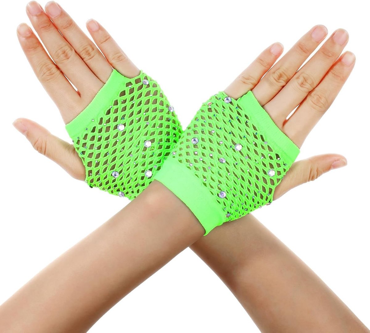 Korte nethandschoenen van nylon met strass, vingerloze dameshandschoenen voor cosplay, themafeesten en Halloween, elegant accessoire voor meisjes