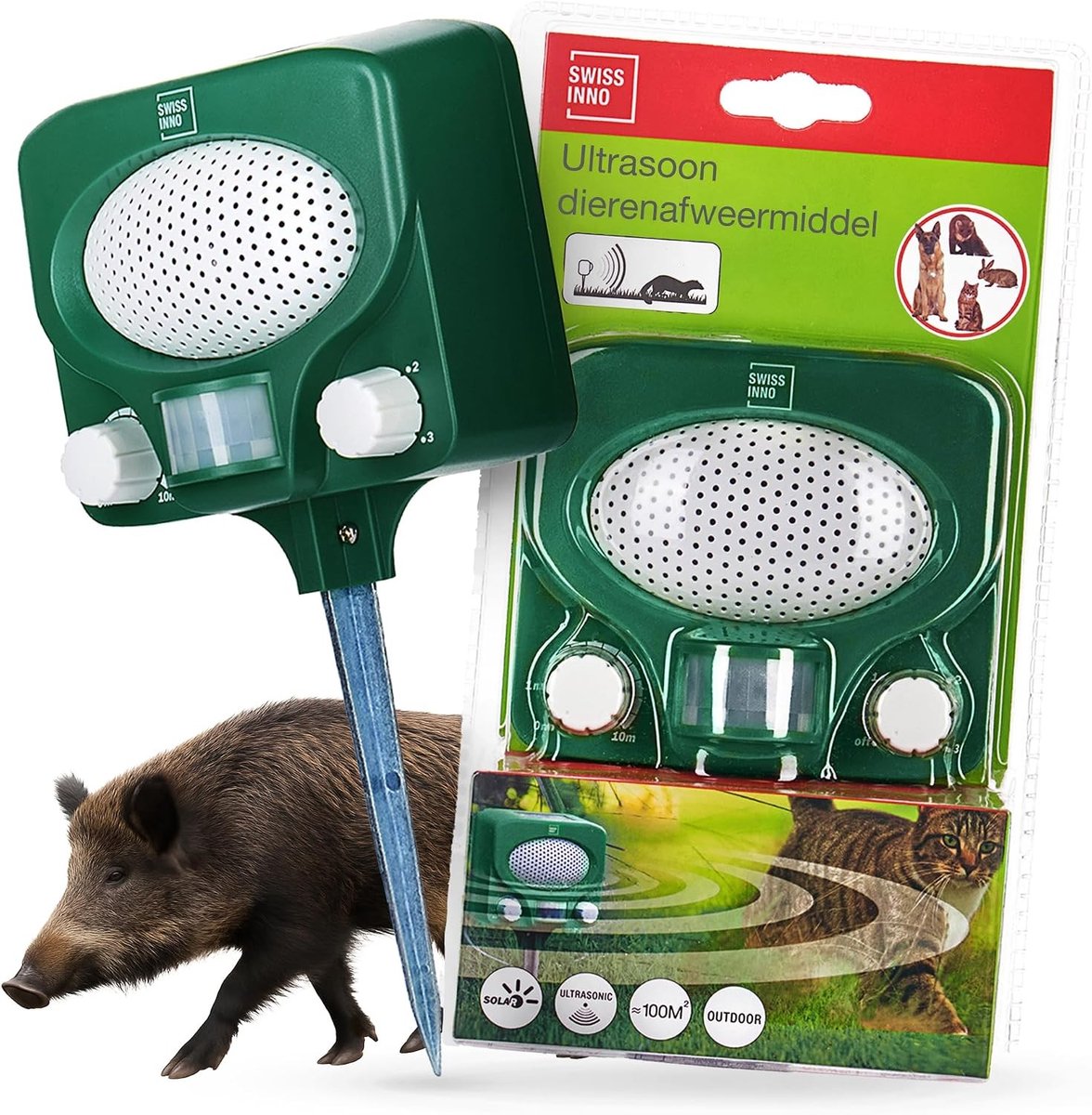 Hondenverjager - Zwart - 100 m² Bereik - Ultrasone Dierenverjager met Zonnepaneel - Voor Buiten
