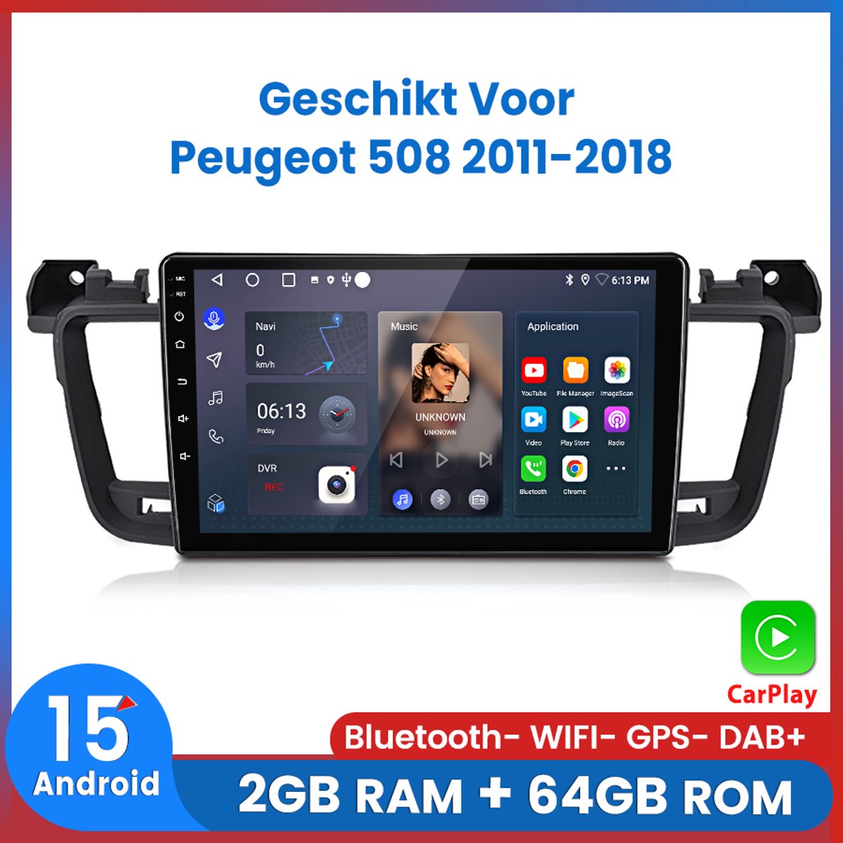 Awesafe Autoradio - Geschikt Voor Peugeot 508 2011 t/m 2018 - Android 15.0 Systeem - Ram 2GB RAM + 64GB ROM - Draadloos CarPlay & Android Auto - Bluetooth & WiFi - GPS Navigatie - 2011 2012 2013 2014 2015 2016 2017 2018