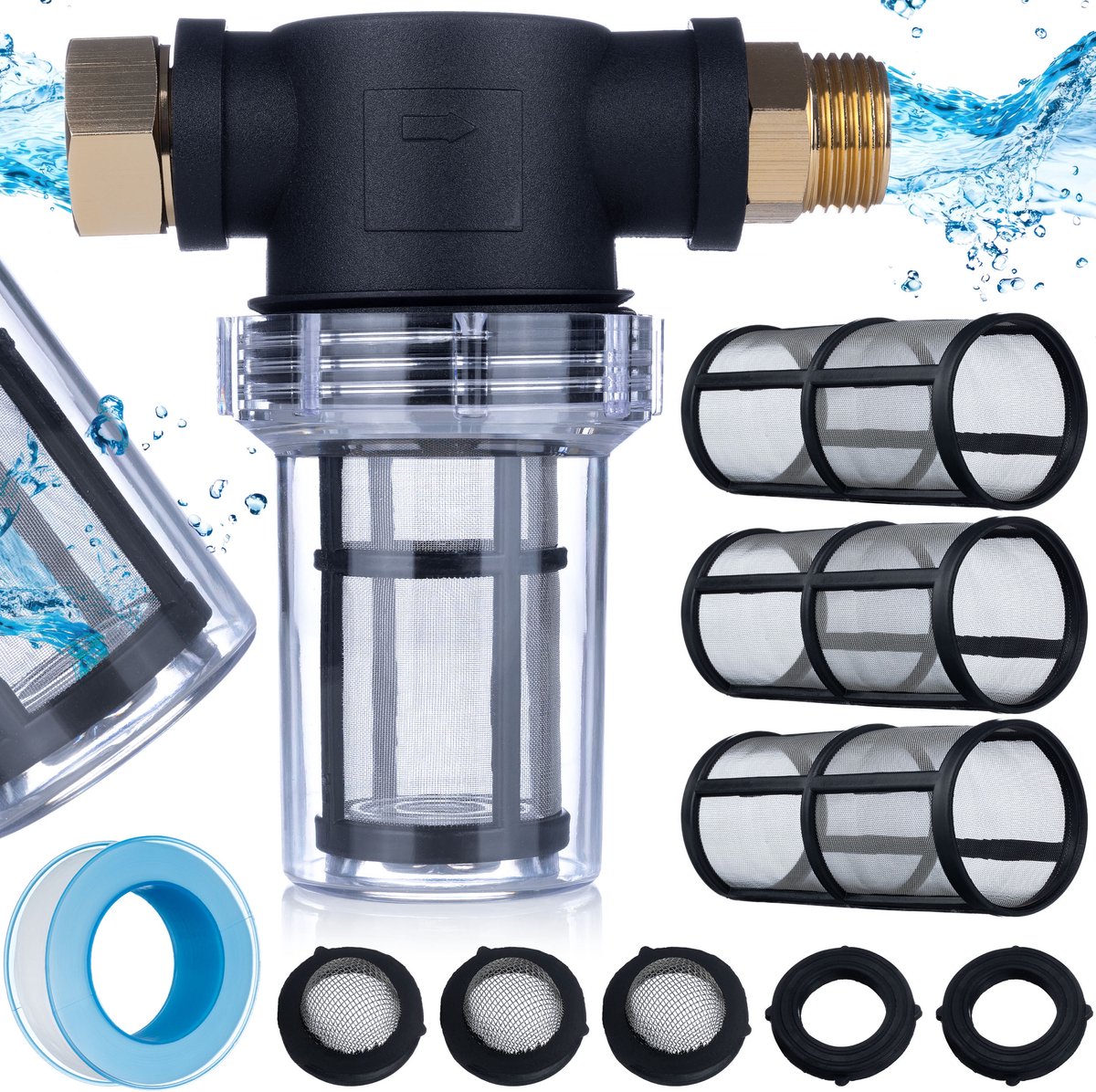 Rosfix Waterfilter Spuitaccessoire - Metalen Zeef 40 Micron - 3/4" F–3/4" m, 10 bar, 60°C