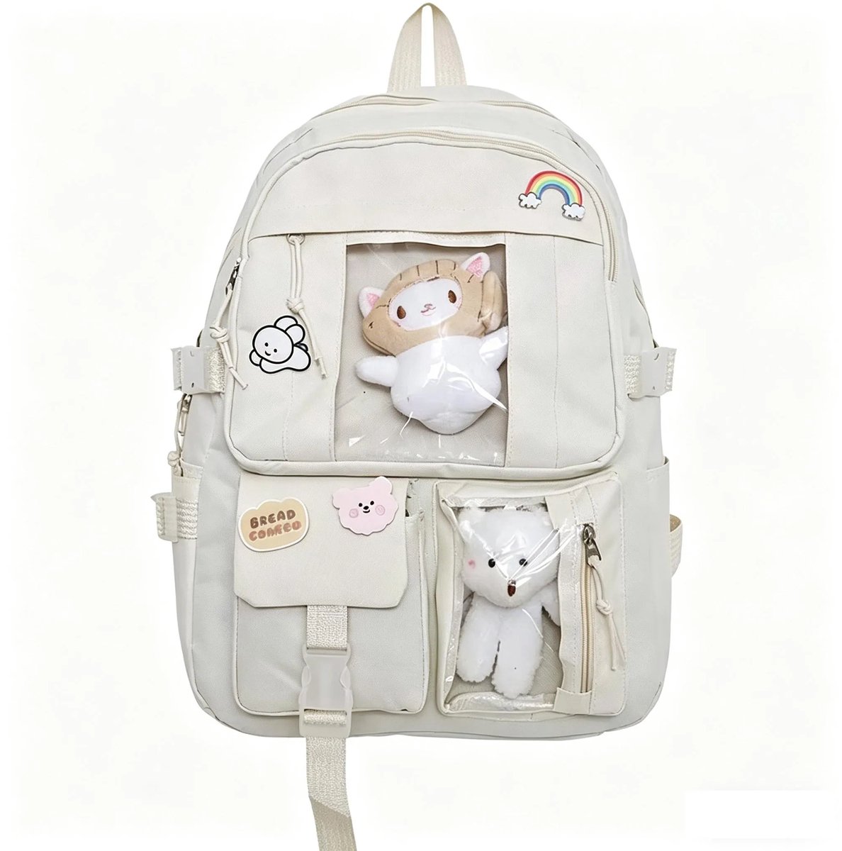 Casalora Schooltas Meisjes – Lichtgewicht Rugzak voor Tieners en Middelbare School – Grote Capaciteit Rugzak met Pin en Accessoires – Studententas – Wit