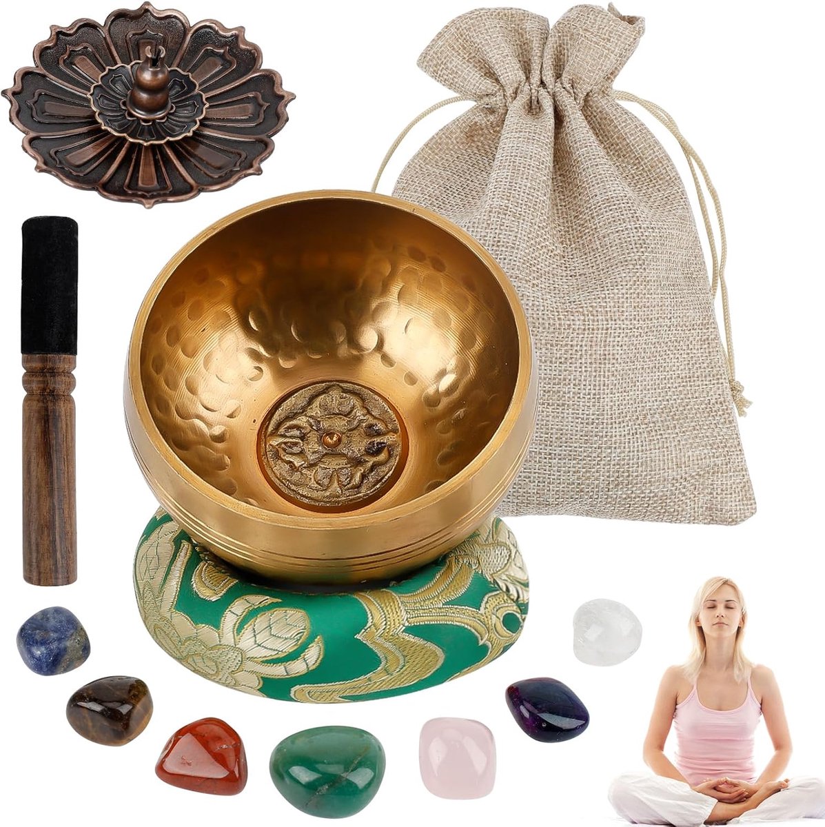 Tibetaanse schalenset - 8 cm - meditatiekom - handgemaakt - messing - meditatie - meditatie - ontspanning - chakra - gebed - yoga