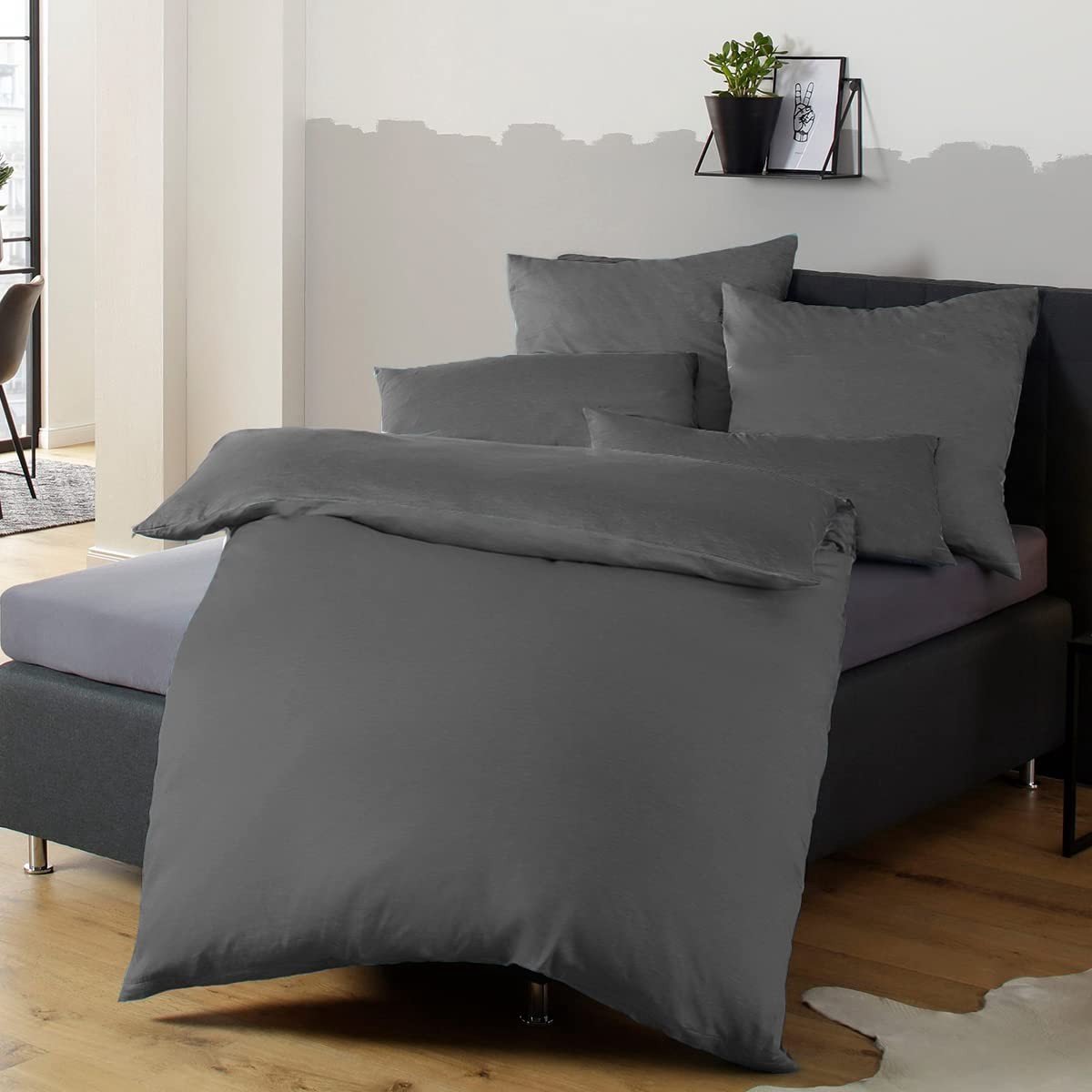 Omgoods - Microfiber Beddegoedset 155 x 220 cm, Antraciet