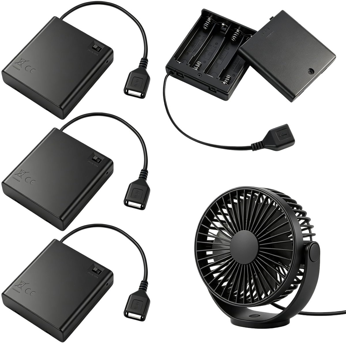 Omgoods - Set van 4 AA-batterijhouders met USB en Schakelaar