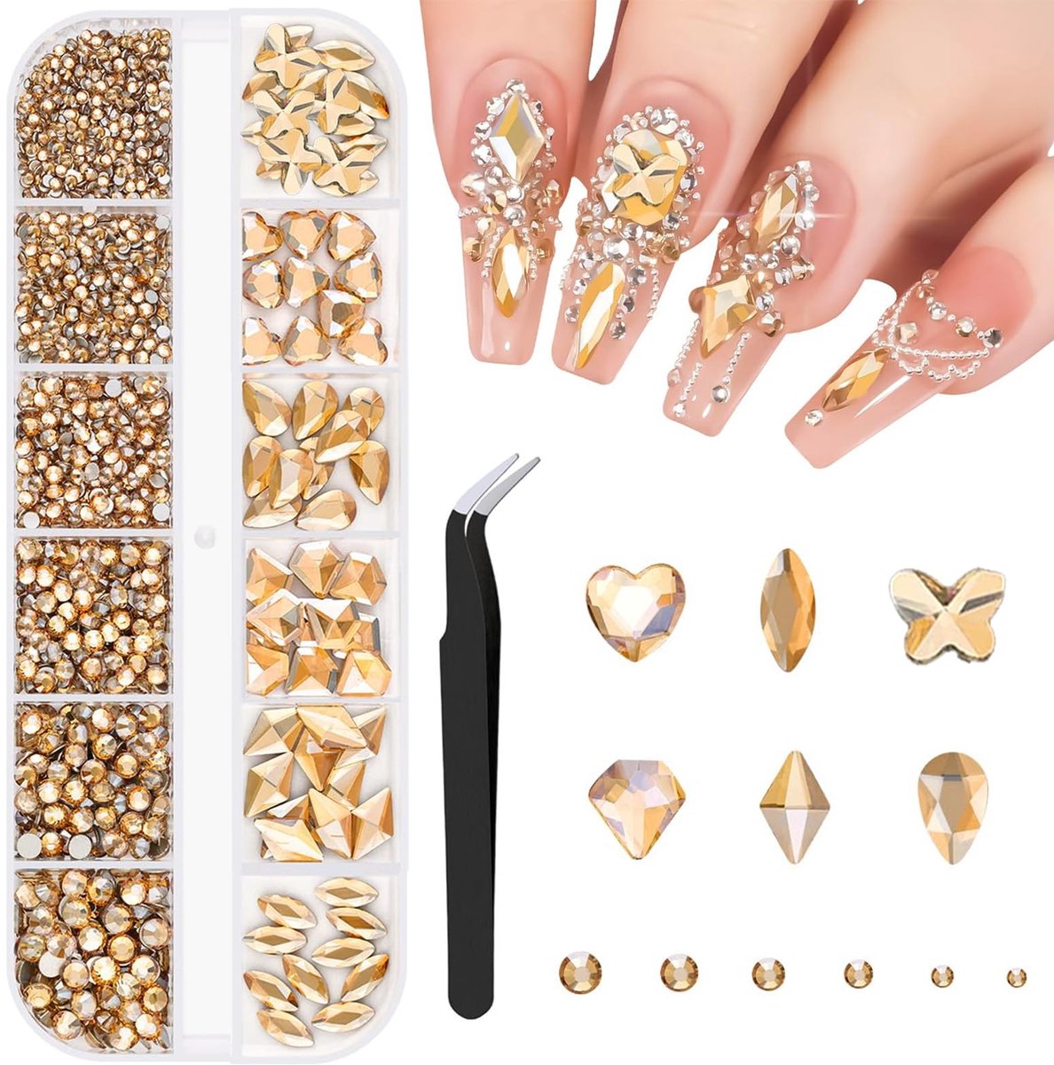 Omgoods - Gouden Nail Art Rhinestones met Diverse Vormen
